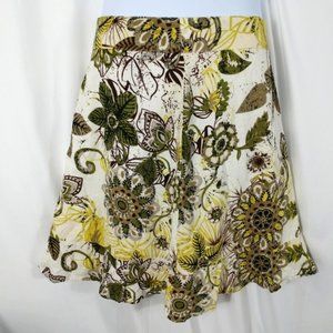 Christopher & Banks Green & Yellow Floral Linen Skirt Women's Plus 16